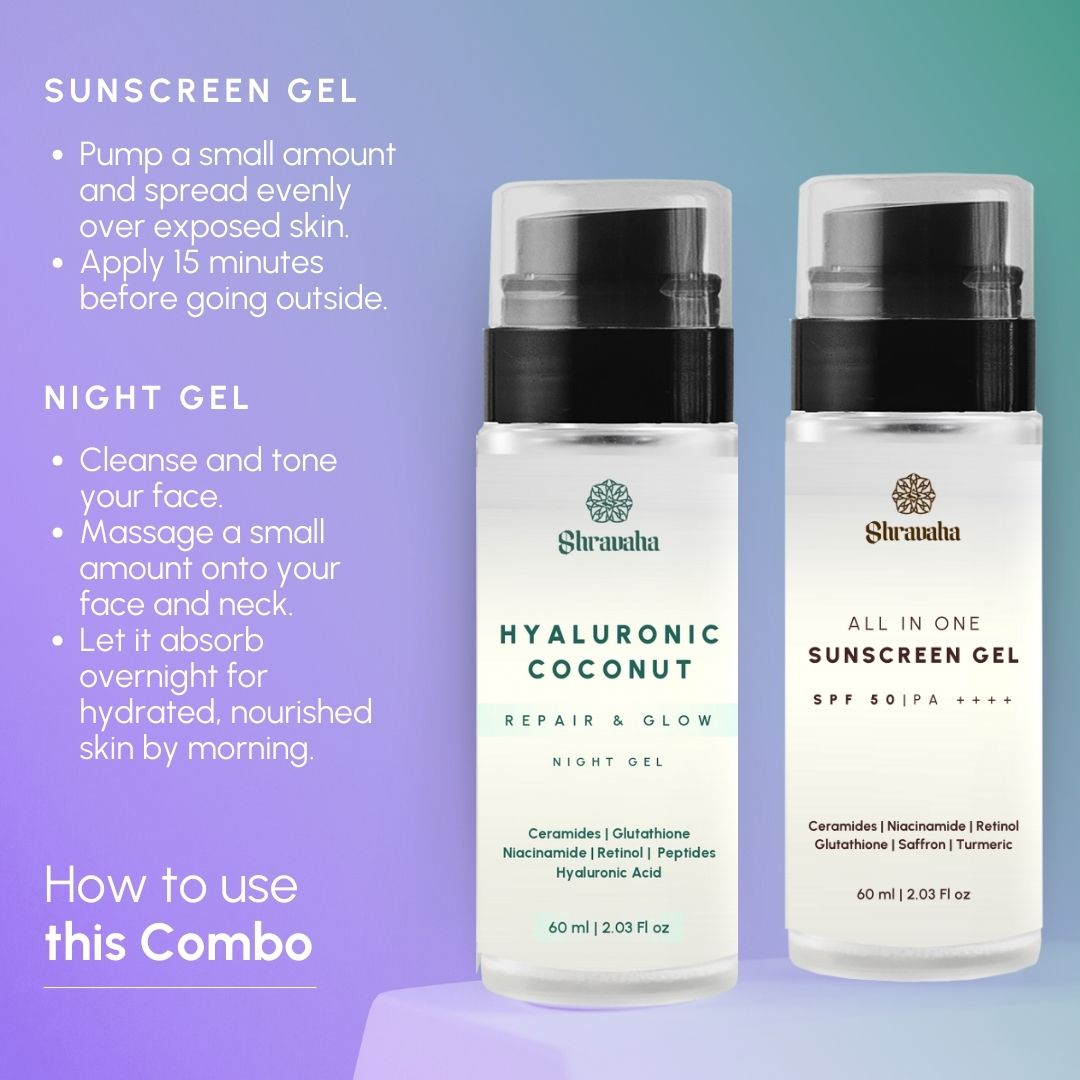 Sunscreen & Hyaluronic Coconut Water Repair and Glow Night Gel: (60&60ml)